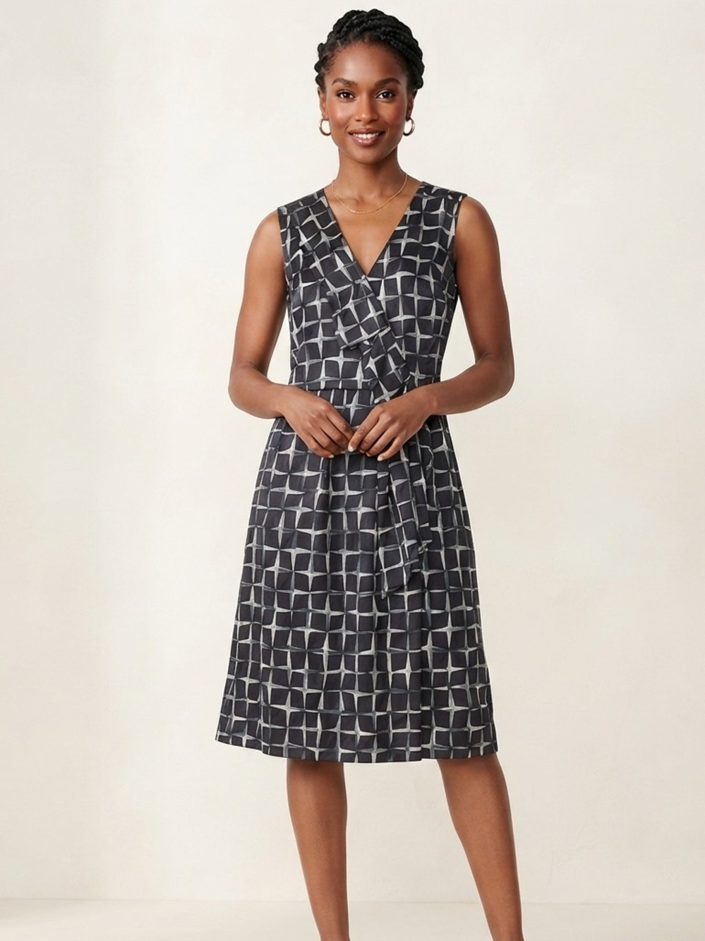 Marc Jacobs Gray Silk Geometric Midi Dress